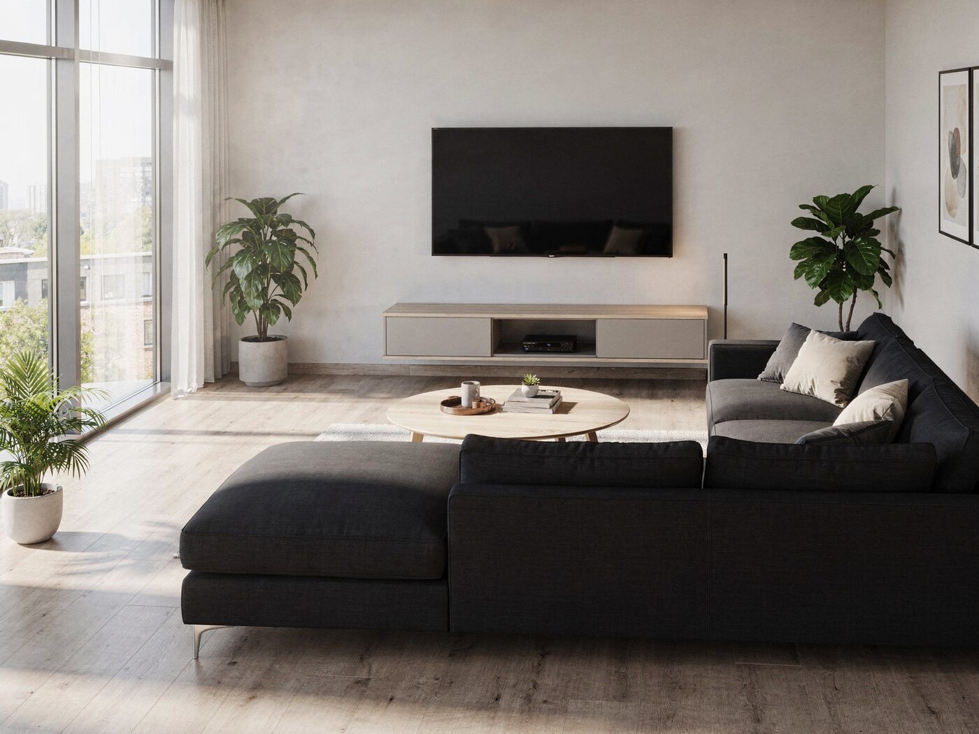 Shared living room in a four bedroom apartment