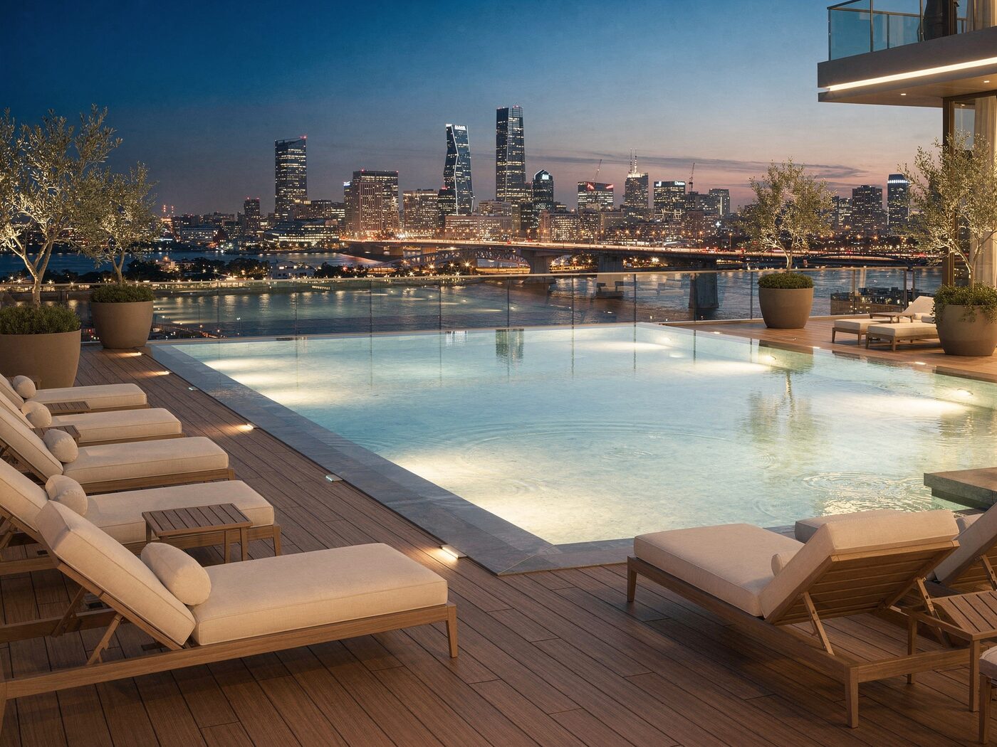 Rooftop infinity pool at dusk