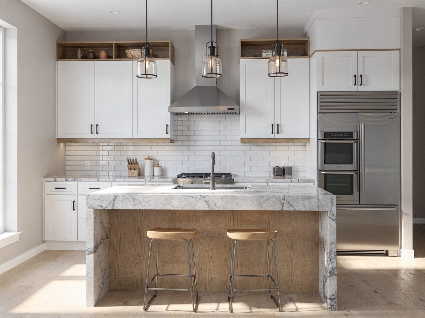 Kitchen with quartz island